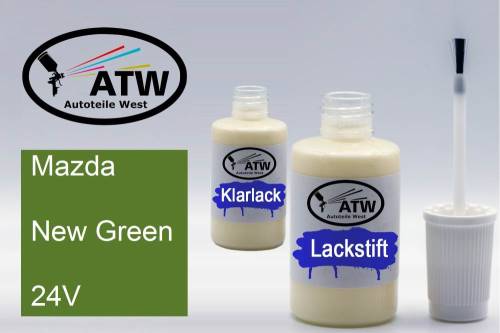 Mazda, New Green, 24V: 20ml Lackstift + 20ml Klarlack - Set, von ATW Autoteile West.